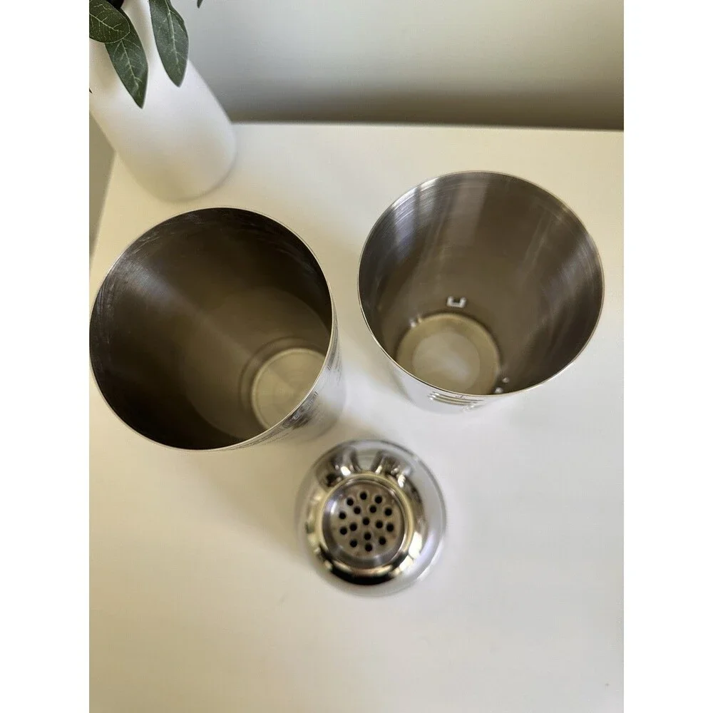Vintage Stainless Steel Dial-a-Drink Mixer Shaker 3 Piece Set Cocktail Cup